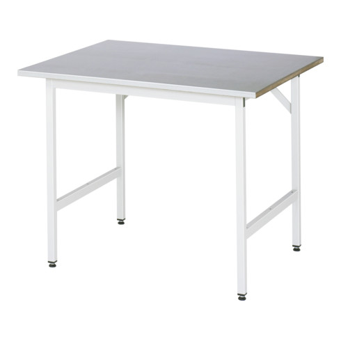 Table de travail Rau série Jessy, plateau avec revêtement en tôle d'acier