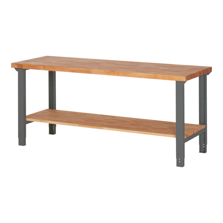 STIER Höhenverstellbarer Werktisch Premium mit Ablageboden BxTxH 2000x700x790-1140 mm + STIER Werkbankaufbau BxH 2000x900mm