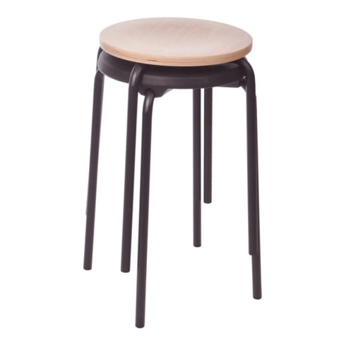 Tabouret empilable STIER avec châssis en tube d'acier robuste, hauteur 500 mm, hêtre naturel