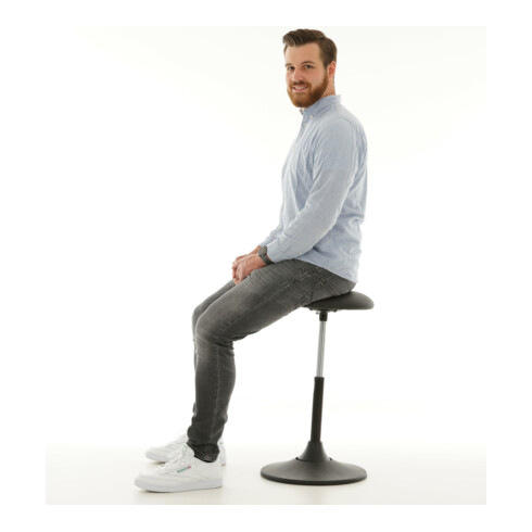Tabouret multiposition STIER avec siège en similicuir noir, hauteur d'assise 500-700 mm