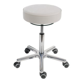 Tabouret pivotant à roulettes STIER, hauteur d'assise 540-720 mm, similicuir rembourré blanc
