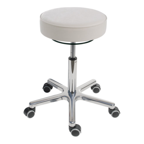 Tabouret pivotant à roulettes STIER, hauteur d'assise 540-720 mm, similicuir rembourré blanc