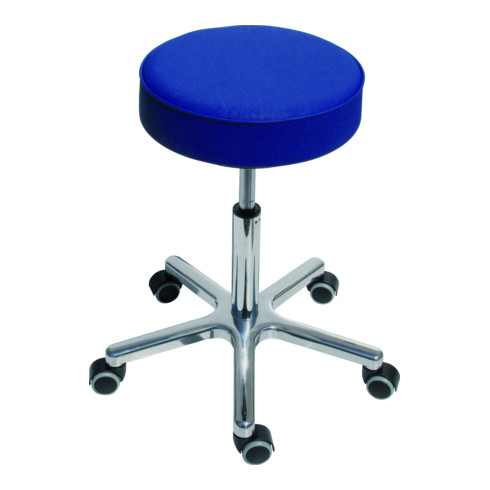 Tabouret pivotant à roulettes STIER, hauteur d'assise 540-720 mm, similicuir rembourré bleu foncé