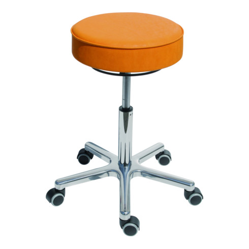 Tabouret pivotant à roulettes STIER, hauteur d'assise 540-720 mm, similicuir rembourré jaune