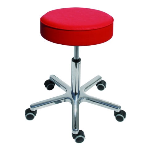 Tabouret pivotant à roulettes STIER, hauteur d'assise 540-720 mm, similicuir rembourré rouge