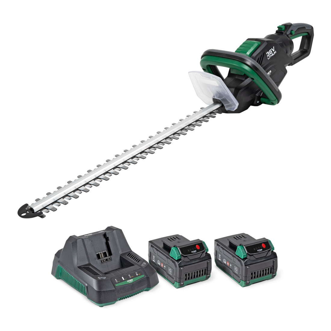 Taille-haies sans fil STIER SHS-54 + batterie, 36 V 2,5 Ah + chargeur rapide 36 V 3 A + batterie gratuite