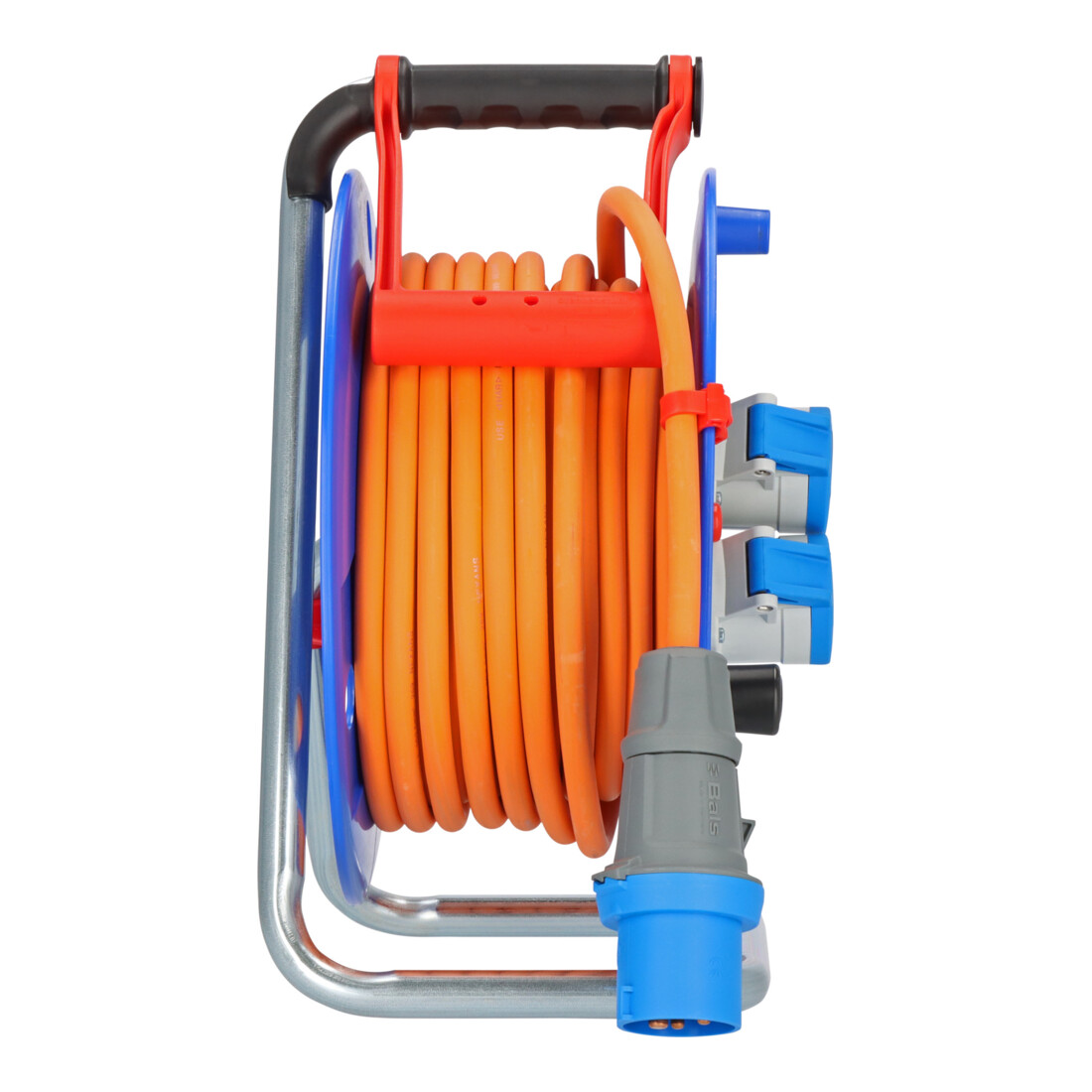 Tambour de câble de camping CEE 230V de Brennenstuhl (25m de câble H07RN-F 3G2.5 en orange, tambour de câble de caravane avec 2 prises CEE, pour une utilisation extérieure permanente IP44, Made in Germany)