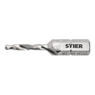 Set Stier STIER Taraud combiné Bit M3 DIN 3126 HSS-G 1/4" hexagonal + STIER Pâte à tarauder pâte à percer 100 ml base eau/savon