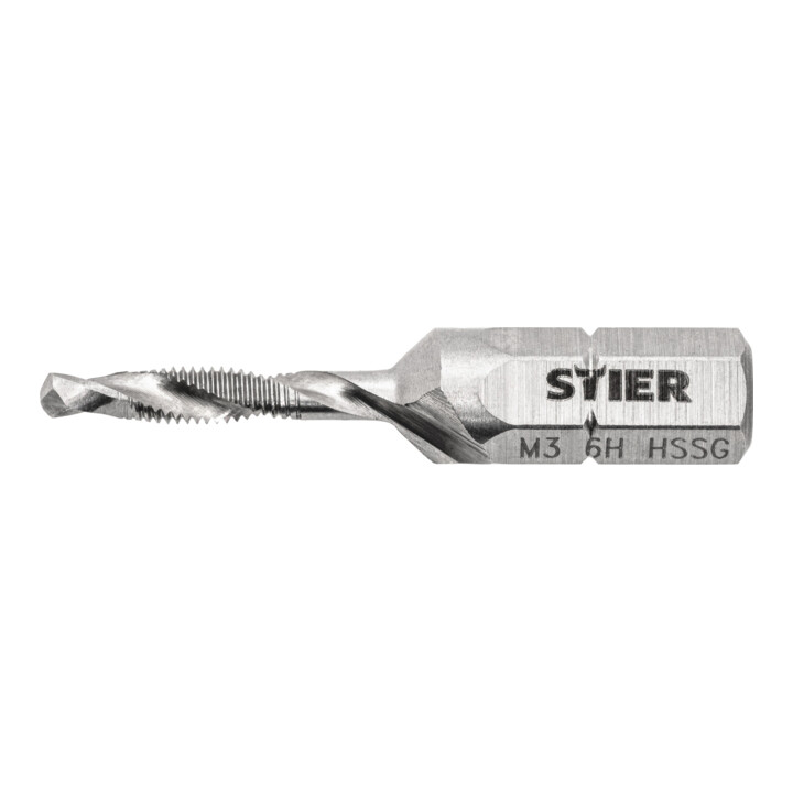 Set Stier STIER Taraud combiné Bit M3 DIN 3126 HSS-G 1/4" hexagonal + STIER Pâte à tarauder pâte à percer 100 ml base eau/savon
