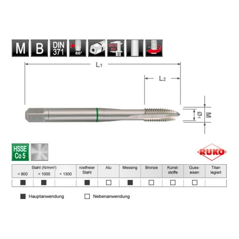 Taraud machine droit entrée GUN M DIN 371 HSSE-Co 5 M 3