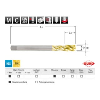 Taraud machine hélicoïdal DIN 376 HSS-TiN M 12