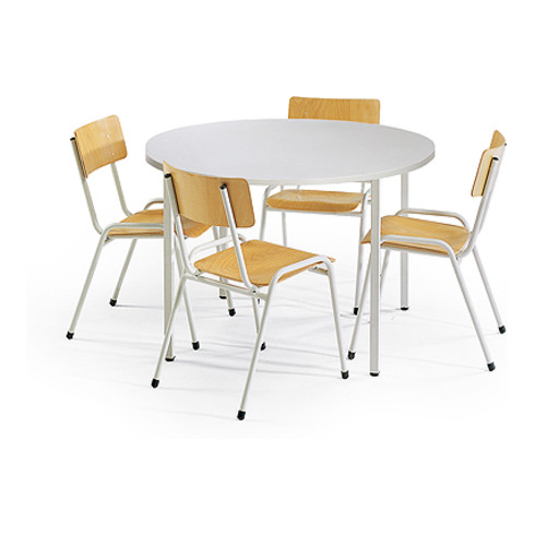 Taurotrade Tisch-Stuhl-Kombination ECO Rundtisch ø1000mm + 4 x Stapelstuhl ECO