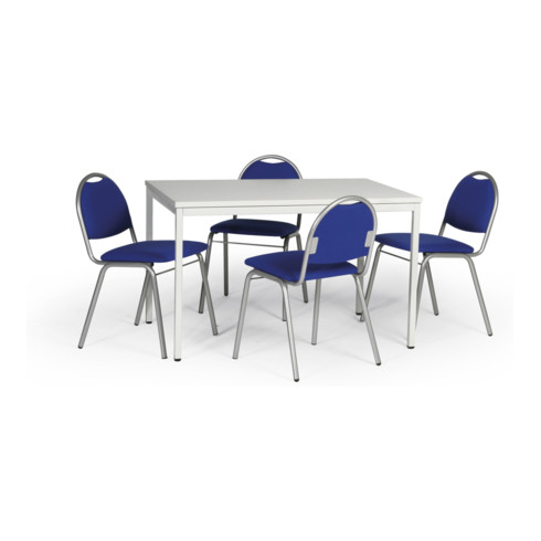 Taurotrade Tisch-Stuhl-Kombination mit Stuhlgestellen in Alusilber Sitzbezug blau Tischlänge 1200 mm