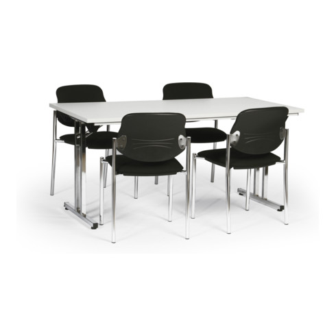 Taurotrade Tisch-Stuhl-Kombination mit verchromten Stuhlgestellen Sitzbezug Schwarz 2 Tischbeine