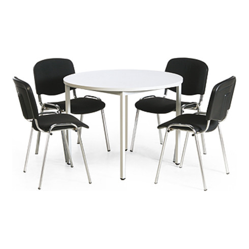 Taurotrade Tisch-Stuhl-Kombination Tisch ø1000mm + 4 x Konferenzstuhl verchromt