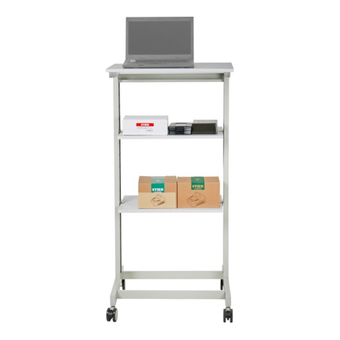 STIER Tavolo da lavoro mobile per PC, 1180 mm di altezza x 600 mm di larghezza x 500 mm di profondità, grigio