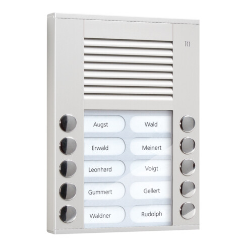 TCS Tür Control Audioaußenstation 2-reihig 10 Tasten AP silber PES10-EN/04