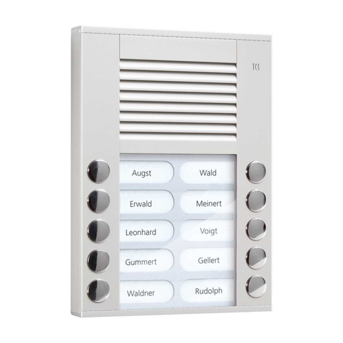 TCS Tür Control Audioaußenstation 2-reihig 10 Tasten AP silber PES10-EN/04