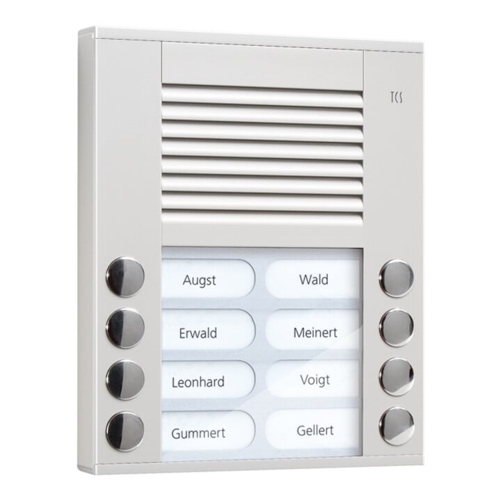 TCS Tür Control Audioaußenstation 2-reihig 8 Tasten AP silber PES08-EN/04