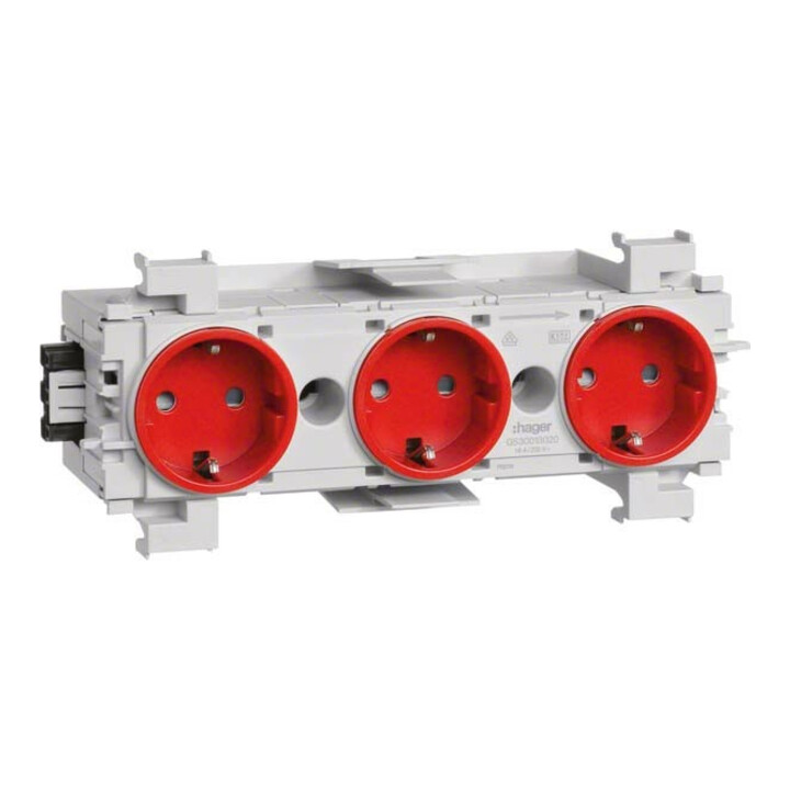 Tehalit Prise triple rouge avec cadre avant GS3001 vrt
