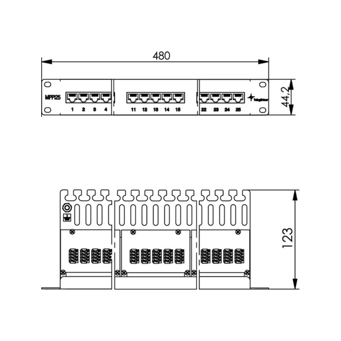 Telegärtner 19" ISDN-Panel 25-Port 1HE, RAL7035 MPPISDN 25-H kurz