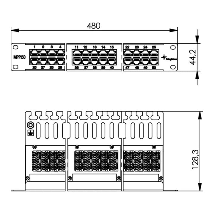 Telegärtner 19" ISDN-Panel 50-Port 1HE, RAL7035 MPPISDN 50-H kurz