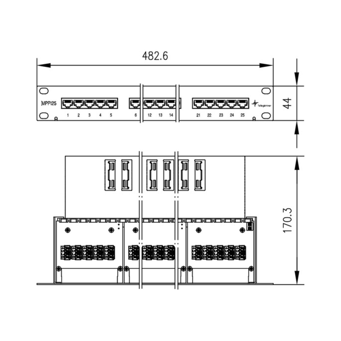 Telegärtner 19Z.Patch Panel 1HE MPPI25-H Cat3,gr 100007025