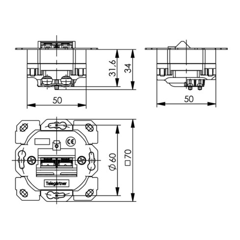 Telegärtner AMJ45 8/8 Up/0 Cat.6A ohne Z-Pl. 100022956