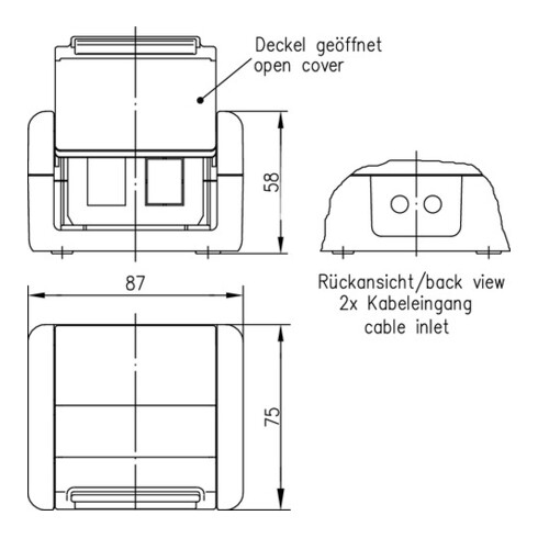Telegärtner AP-Gehäu. IP44,75x86x58,gr für 2xAMJ-Modul 100021370