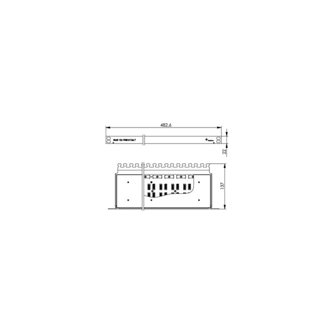 Telegärtner Kabelverbinder Multi 12x Cat.7, 19", RAL7035 12xVM8-8