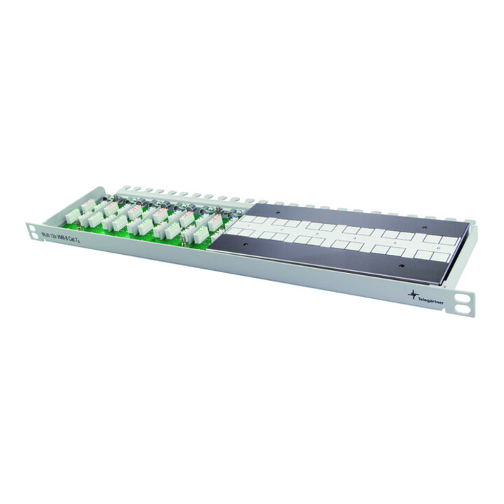 Telegärtner Kabelverbinder Multi 12x Cat.7, 19", RAL7035 12xVM8-8