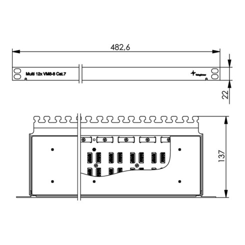 Telegärtner Kabelverbinder Multi 12x Cat.7, 19", RAL7035 12xVM8-8