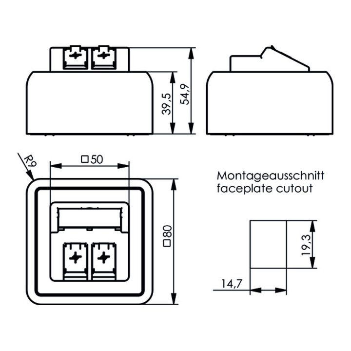 Telegärtner Modul-Aufnahme AP 80x80 2fach aws leer 100021382