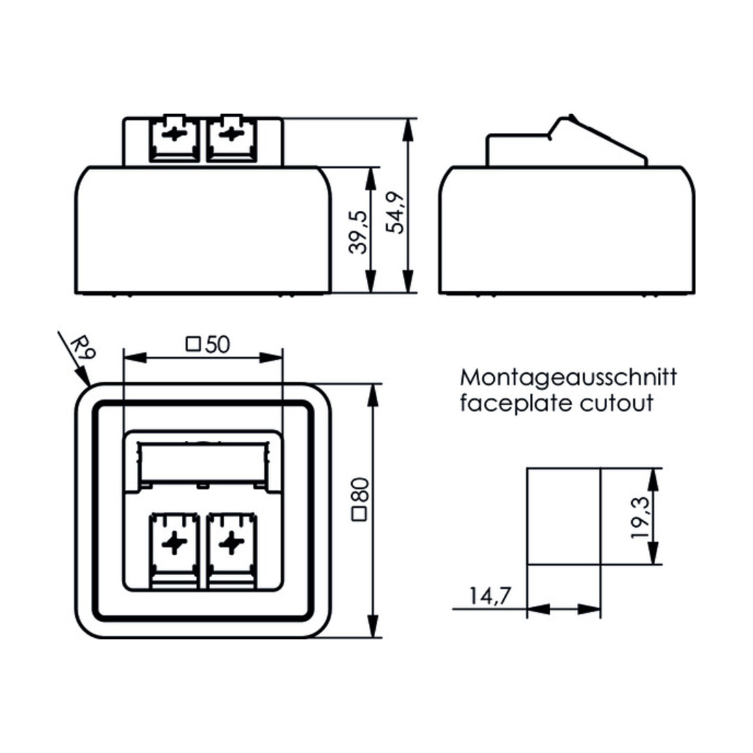 Telegärtner Modul-Aufnahme AP 80x80 2fach aws leer 100021382