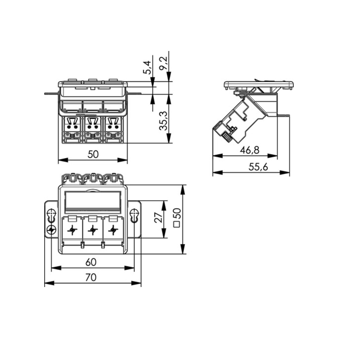 Telegärtner Modulaufn. AMJ-S 3fach T568A UP/50flexCat6A 100022966