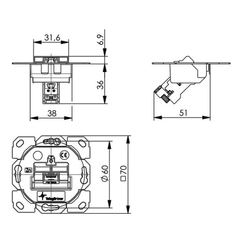 Telegärtner Modulaufnahme AMJ-S 1fach UP/0flex Cat6A T568A 100022968