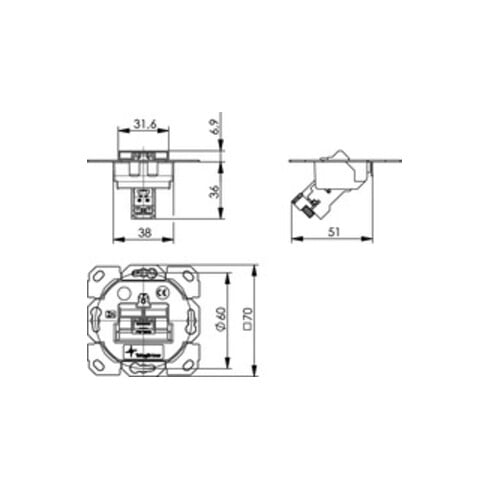 Telegärtner Modulaufnahme AMJ-S 1fach UP/0flex Cat6A T568A 100022968