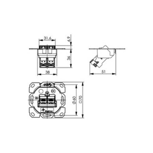 Telegärtner Modulaufnahme AMJ-S 2fach UP/0flex Cat6A T568A 100022964