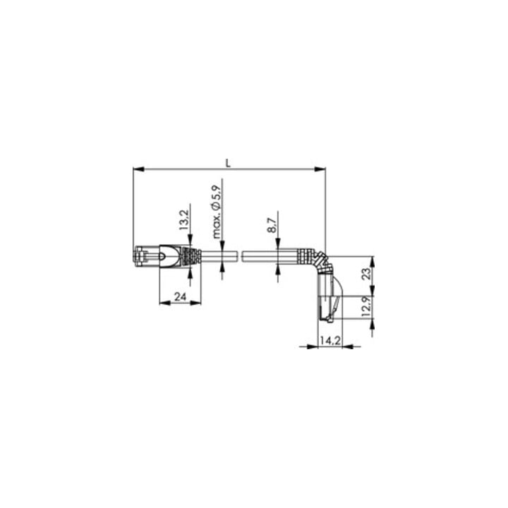 Telegärtner Patchkabel S/FTP 6A grau 0,5m 1x90°