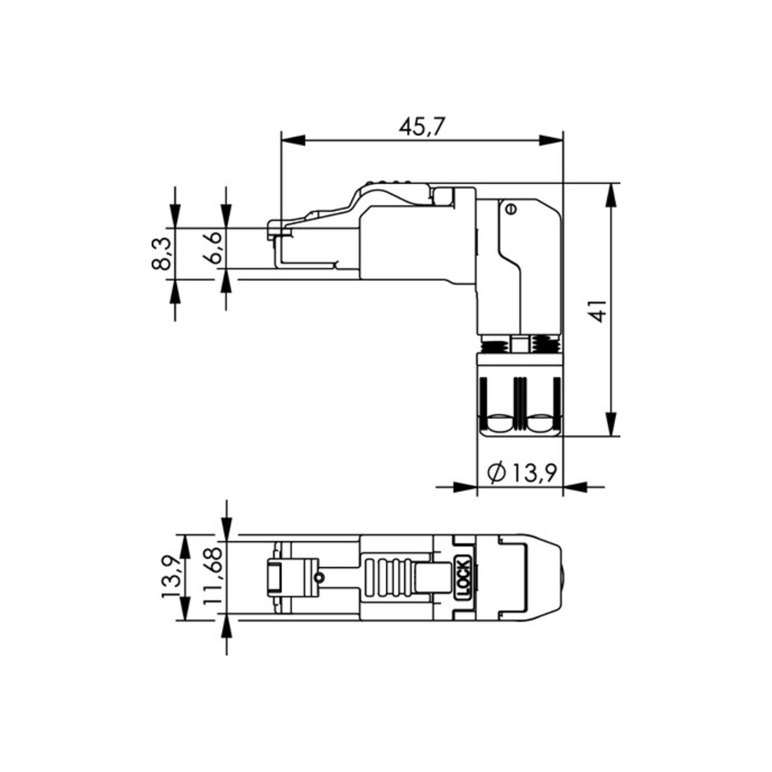 Telegärtner Stecker Cat.6A gewinkelt MFP8 T568A AWG22-27 100023061