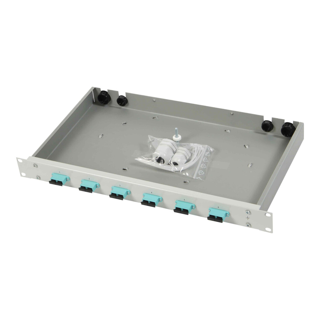 Telegärtner Boîte de raccordement avec raccords 6xSCD PhBz turquoise 1U TNSB-Be-6SCD-OM3