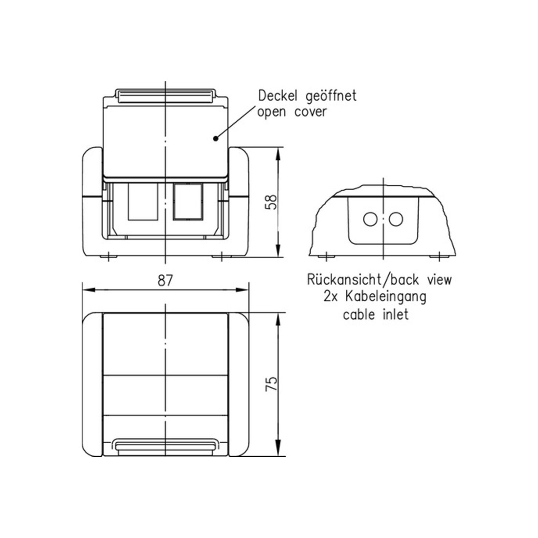 Telegärtner Boîtier encastré IP44, 75×86×58, gris pour 2x module AMJ 100021370