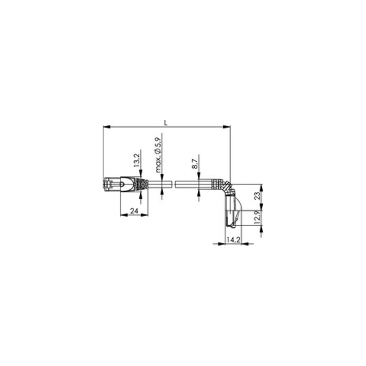Telegärtner Câble de raccordement S/FTP 6A gris 0,5 m 1x90°