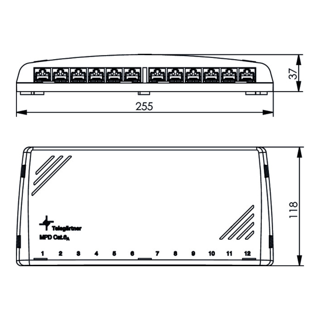Telegärtner Mini-distributeur Cat6A MPD12-HS K apws 100006997