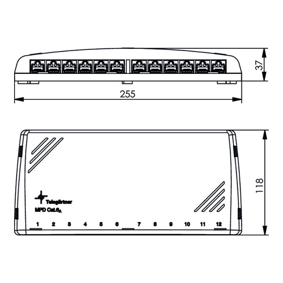 Telegärtner Mini-distributeur Cat6A MPD12-HS RAL7035 100006998