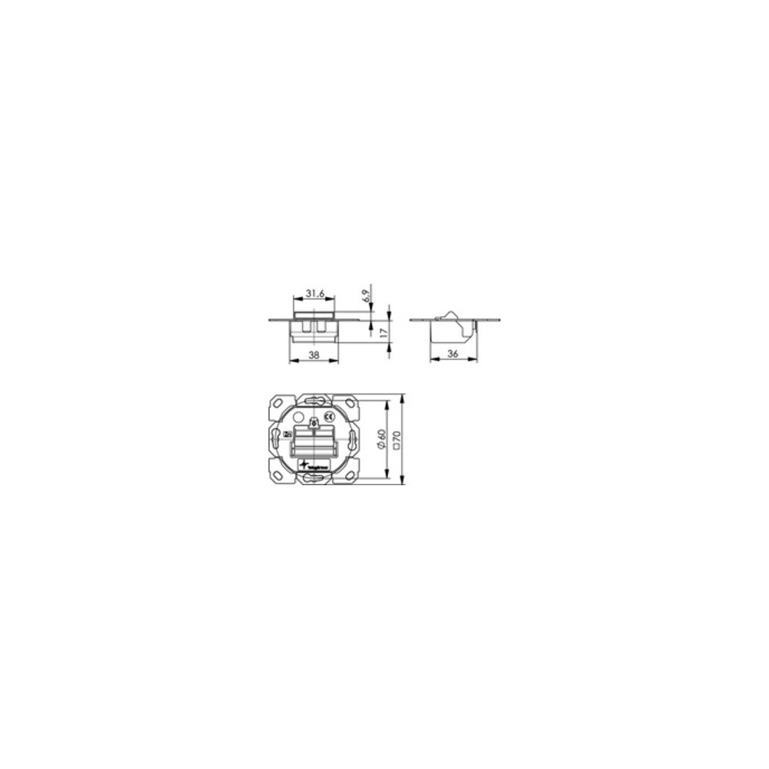 Telegärtner Module d’encastrement 1-/2-fach UP/0 BR pour programme d’interrupteurs 100021426