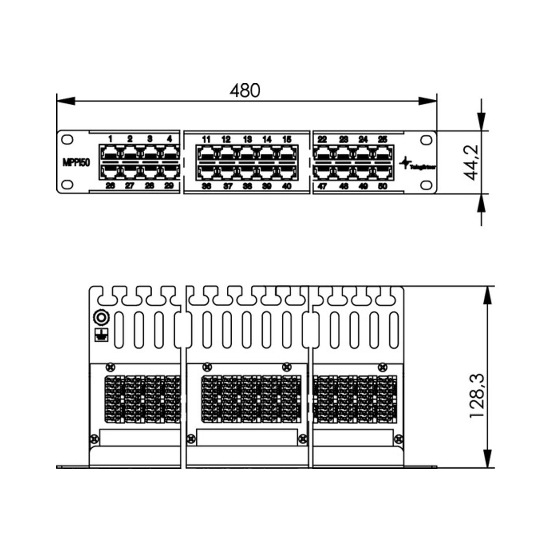 Telegärtner Panneau ISDN 19" 50 ports 1U, RAL7035 MPPISDN 50-H court