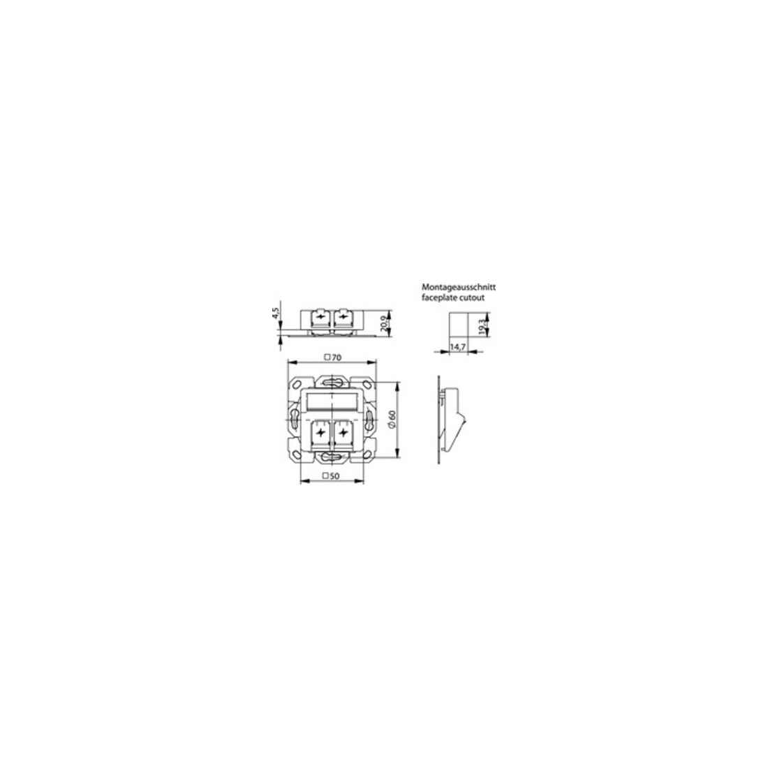 Telegärtner Support de module 2x encastré/50 aws en saillie 100021417