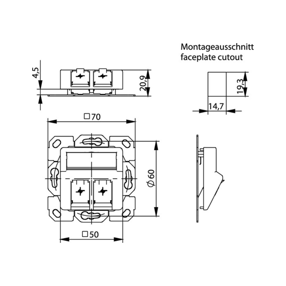 Telegärtner Support de module 2x encastré/50 aws en saillie 100021417