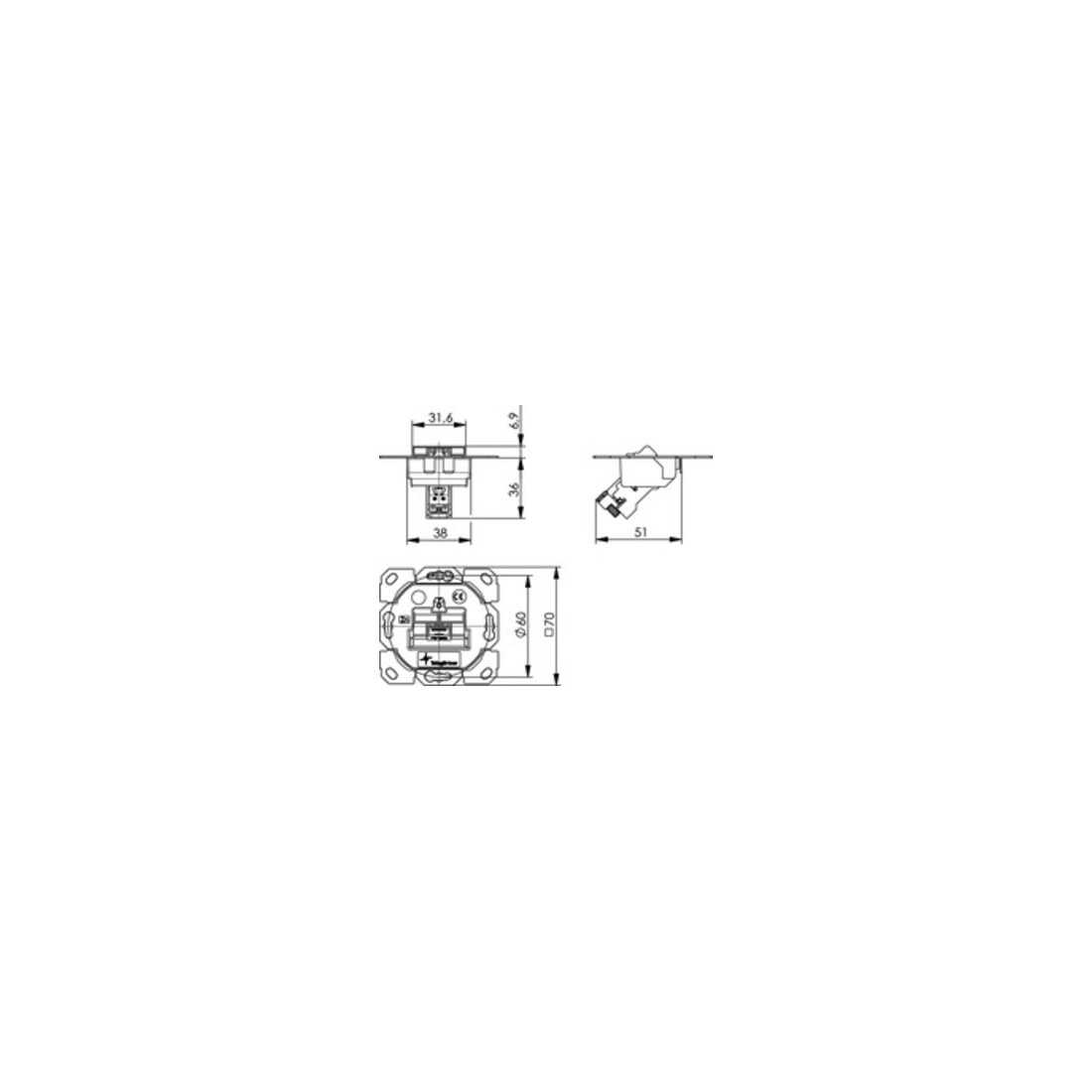 Telegärtner Support de module AMJ-S simple encastré/0flex Cat6A T568A 100022968